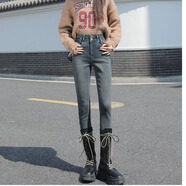 真維斯（Jeanswest）高腰牛仔褲女2026年春夏新款顯瘦修身緊身小腳鉛筆褲子 水泥灰九分 31