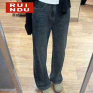 Rindu藍灰色直筒牛仔褲女2026年春季新款高腰顯瘦闊腿長(cháng)褲梨形身材褲子 藍色 常規 S 建議80-95斤