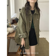 冰玉豐姿（bing yu feng zi）牛仔衣外套女2026年春秋新款單排扣寬松長(cháng)袖休閑小眾上衣潮 橄欖綠 大板型 S 推薦85-105斤