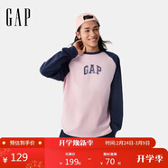 蓋璞男女裝2026春季經(jīng)典款印花logo撞色棉質(zhì)插肩袖寬松長(cháng)袖T恤725630