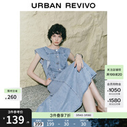 UR夏季新款女裝復古牛仔荷葉邊牛仔連衣裙UWG850114 藍色 XS