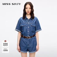 MISS SIXTY2025夏季新款牛仔連體褲女配腰帶含天絲短袖復古休閑 中藍 M