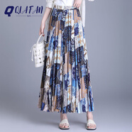 QIAFAN波西米亞風(fēng)印花洋氣百褶半身裙長(cháng)裙女2026春季新款顯瘦時(shí)尚大擺裙 咖啡色 均碼 體重90-150斤