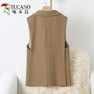 啄木鳥(niǎo)（TUCANO）西裝背心女2026新款春秋韓版中長(cháng)版側開(kāi)叉款西服馬甲外穿背心女 卡其色 M 90斤內