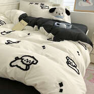 語(yǔ)森憶四件套被套床單人宿舍三件套非床上用品4 毛巾繡+熊貓花花[軟糯親膚/不起球/不褪色] 床單款 1.5m床[床單款四件套]適合180x2