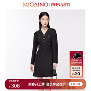 曼婭奴（MIGAINO）時(shí)尚收腰顯瘦早秋連衣裙MO34DC618 黑色 XL 170/92A