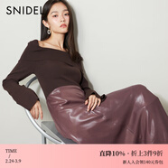 SNIDEL【明星同款】秋冬氣質(zhì)翻領(lǐng)露肩針織拼接連衣裙SWNO244121 棕色 均碼 （F）