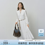 范思藍恩法式度假風(fēng)鏤空長(cháng)袖連衣裙2025秋裝新款韓版白色V領(lǐng)裙子 白色 M