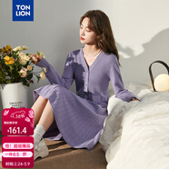 唐獅2025秋冬女V領(lǐng)單排扣收腰中長(cháng)款毛衣裙 莫蘭紫 S