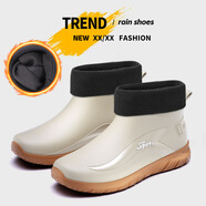勞登堡韓版短筒時(shí)尚膠鞋白色潮流雨鞋擋水靴戶(hù)外男雨靴平底騎手便捷水鞋 5688短（男卡其色（加保暖套 44