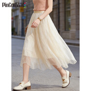品彩（PinCai）雪紡半身裙女純色不規則薄款A字裙簡(jiǎn)約松緊腰裙子 P13QB2011