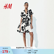 H&M女裝連衣裙春季時(shí)尚簡(jiǎn)約休閑皺感裙衫式連衣裙1238340 奶油色/黑色花卉 XS 155/80