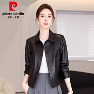 皮爾卡丹2026新款秋季單件黑色皮夾克短夾克女式小件容易搭配的植物鞣制羊 黑色 M 推薦105斤左右