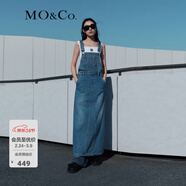 MO&Co.后開(kāi)叉長(cháng)款水洗藍棉質(zhì)牛仔連衣裙背帶裙日系氣質(zhì)裙子女摩安珂 牛仔藍色-第2批 XS 155