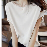 AEMAPE冰絲針織衫女夏季新款寬松顯瘦氣質(zhì)蝙蝠袖防曬衣內搭薄款短袖t恤 6395#乳白色 L 可穿105-115斤