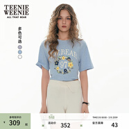 Teenie Weenie小熊女裝T恤夏季清新活力甜美刺繡圓領(lǐng)短袖 藍色 S