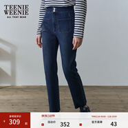 Teenie Weenie小熊復古牛仔褲長(cháng)褲小腳褲黑色高腰簡(jiǎn)約風(fēng)鉛筆褲女士 深藍色 XS (155)