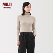 MUJI女式 起毛 羅紋編織 高領(lǐng)長(cháng)袖T恤 針織衫打底衫女裝25年冬季 米色條紋 XL （165/92A）