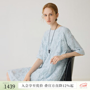 EIN言帕斯蒂爾風(fēng)浪漫剪花圓領(lǐng)A字型寬松短袖連衣裙2025夏季新款 淺藍 L