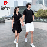 皮爾卡丹 男士情侶裝夏裝短袖T恤男潮流一裙一衣網紅ins超火連衣裙子 裙子和T恤套裝 M 女+男L