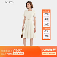 PORTS寶姿女裝2024春夏新款簡(jiǎn)約文藝經(jīng)典圓領(lǐng)短袖百褶連衣裙 奶白色 L (8)
