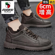 西域駱駝（VANCAMEL）四季男鞋增高鞋男10cm8cm6cm韓版潮流休閑皮鞋百搭內增高英倫男士 棕色隱形增高6CM 42