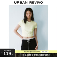 UR春季新款女裝拼接蕾絲蝴蝶結修身短袖T恤UYY450033 淺黃 (修身款) L