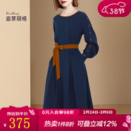 迪菲麗格法式純色長(cháng)袖連衣裙女2025新款春裝赫本風(fēng)別致系帶收腰顯瘦毛衣裙 圖片色 M
