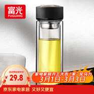 富光 男女士雙層玻璃杯 水杯 支持團購定制 304杯子泡茶杯400ML黑