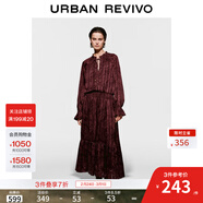 UR2026春季新款女裝度假風(fēng)復古紅色系帶圖案長(cháng)袖連衣裙UWH750130 棕紅印花 (偏長(cháng)) L