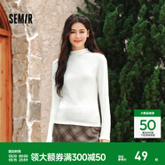 森馬（Semir）長(cháng)袖t恤女短款半高領(lǐng)薄絨輕暖打底衫2024冬新款純色修身抓絨內搭 奶白10534 S