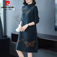 皮爾卡丹（pierre cardin）高端配大衣的內搭毛線(xiàn)連衣裙女中長(cháng)款秋冬毛衣裙厚過(guò)膝時(shí)尚打底 綠色 3XL