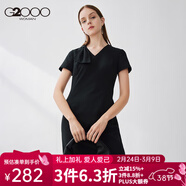G2000【酷爽面料】G2000女2025年春季新款V領(lǐng)蝴蝶結潮流氣質(zhì)包臀連身裙 黑色/99 XS /32