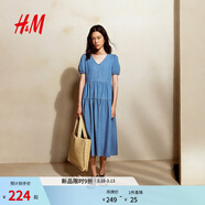 H&M女裝連衣裙春季潮流時(shí)尚休閑分層牛仔連衣裙1303317 淺牛仔藍 S 160/88