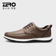 零度尚品Zero皮鞋男士2025年夏季新款潮流真皮商務(wù)男鞋軟底舒適平底休閑鞋 棕色 40