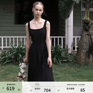 Teenie Weenie小熊白色連衣裙夏季優(yōu)雅氣質(zhì)黑色法式連身裙 黑色 S