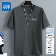 真維斯（Jeanswest）冰絲中袖男2026夏季簡(jiǎn)約印花寬松冰感速干短袖T恤男士大碼上衣服 深灰（可愛(ài)龍白胸標） 2XL (185) (體重155-180斤)
