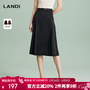 藍地（LANDI）[赫本傘裙]垂墜高級感高腰通勤半身裙女中長(cháng)裙夏新品 夜幕黑 S