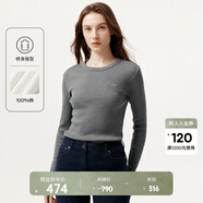 LACOSTE法國鱷魚(yú)女裝25秋冬純色圓領(lǐng)修身正肩T恤打底衫|TF1692 050/深灰色 M 38