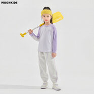 moonkids童裝女童衛褲運動(dòng)褲子2026春季新款兒童休閑白色長(cháng)褲女孩春裝 兩件套【25229紫色T恤+16432灰白色褲子】 170 cm