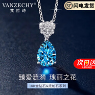 梵哲詩(shī)PT950鉑金項鏈女鎖骨鏈海藍寶吊墜生日情人節禮物送女友媽媽 托帕石水滴玫瑰花吊墜+18K金鏈
