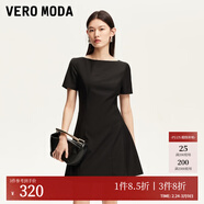 VEROMODA連衣裙新款顯瘦收腰修身立體剪裁A擺短袖小黑裙 黑色 S
