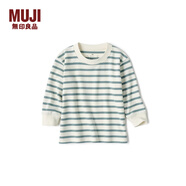 MUJI 嬰童 起毛雙羅紋編織 長(cháng)袖T恤 衛衣 兒童童裝打底衫男童女童 淺綠色條紋3A 90 cm(52A)