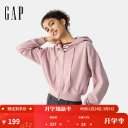 GAP女裝春季款抽繩拉鏈連帽衛衣純色寬松休閑短外套725754 粉色 XL (175/92A)亞洲尺碼