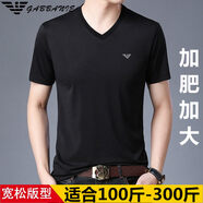 EA7阿瑪尼特大碼肥佬胖子加肥加大短袖T恤男冰絲繡花冰絲體恤夏 v領(lǐng)黑色 3XL 185 175-185斤