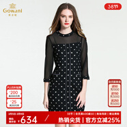 喬萬(wàn)尼春季新款拼接蕾絲中裙氣質(zhì)黑白波點(diǎn)打底七分袖連衣裙EB4E166500 黑色 S