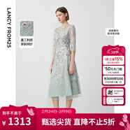 朗姿【尖貨補單】重工蕾絲刺繡法式宴會(huì )禮服新款優(yōu)雅連衣裙氣質(zhì)裙子 水藍色 XL