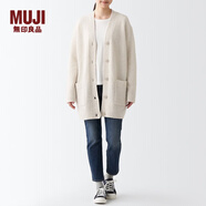 MUJI MUJI 女式 牦牛絨混羊毛 V領(lǐng)開(kāi)衫 中長(cháng)款針織毛衣秋冬 BAM21A2A 淺銀灰色 M
