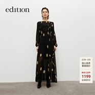 edition連衣裙女復古宮廷風(fēng)波點(diǎn)印花壓褶兩件裙子新復古回潮 黑杏波點(diǎn)色 XS 155