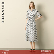 顏域波點(diǎn)襯衫領(lǐng)連衣裙女夏2025新款A字寬松法式復古五分袖中長(cháng)裙 黑白點(diǎn) L